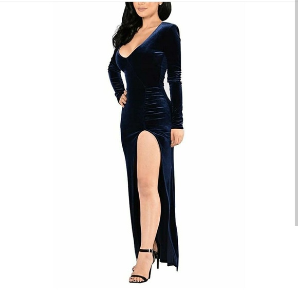 Sexy Split Side Dress Velvet - Picture 6 of 7
